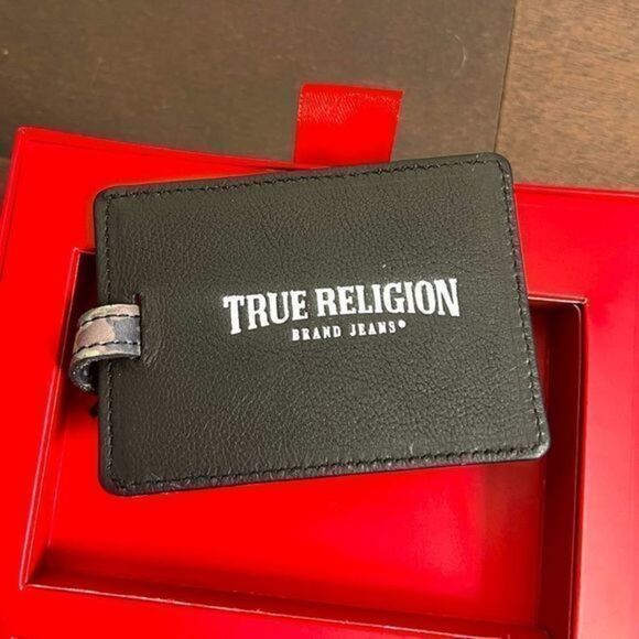 True Religion 2pc Leather Slim Fold Wallet + Luggage Tag Gift Set NIB - Picture 5 of 7